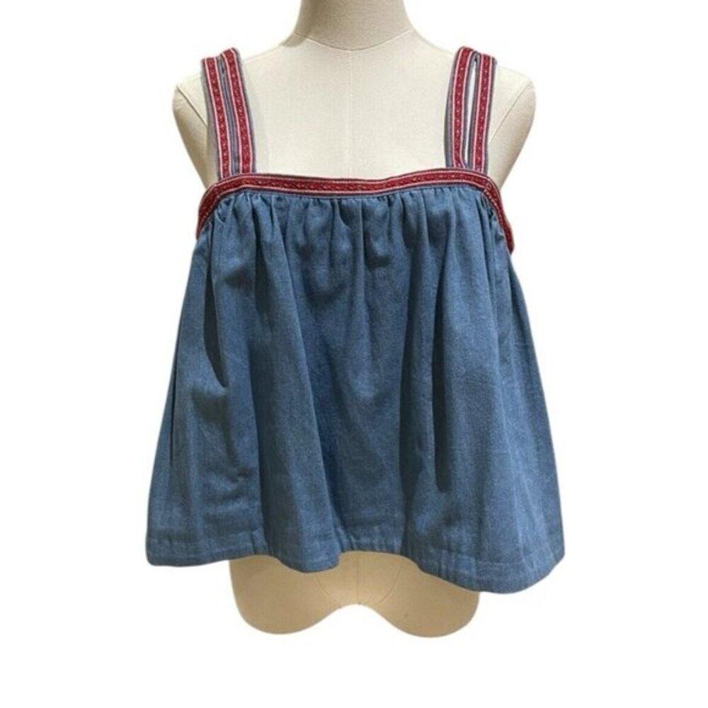 Endless Rose Embroidery Detailed Denim Tank Top SZ L NWT